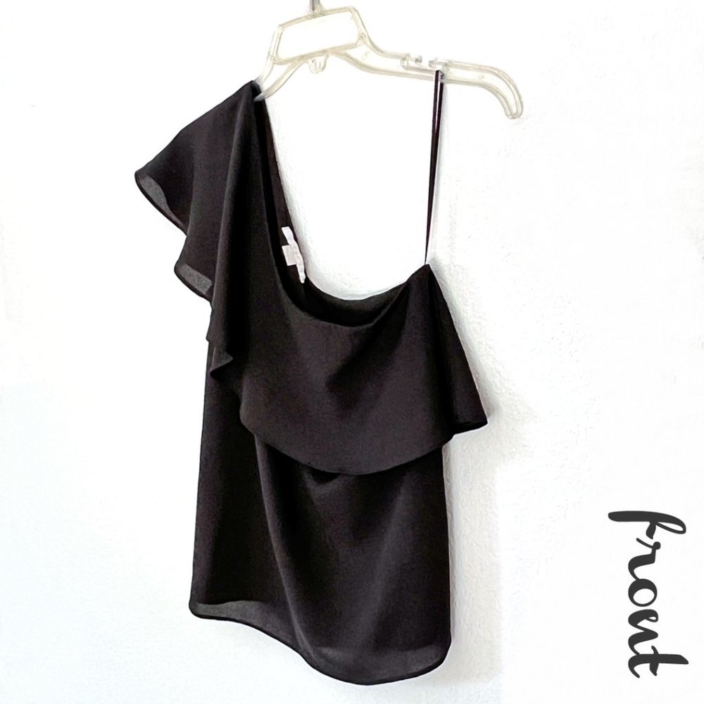 C&E One Shoulder Asymetrical Ruffle Blouse, Black, Size XS